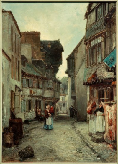 Straat in Landerneau door Johan Barthold Jongkind